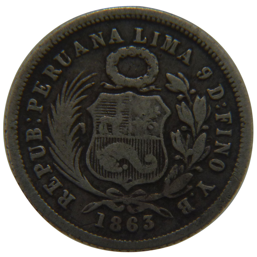 Peru, 1 Dinero, 1863, Lima, KM #190, VF(30-35), Silver, 2.30