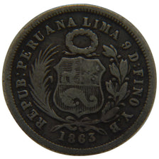 Peru, 1 Dinero, 1863, Lima, KM #190, VF(30-35), Silver, 2.30
