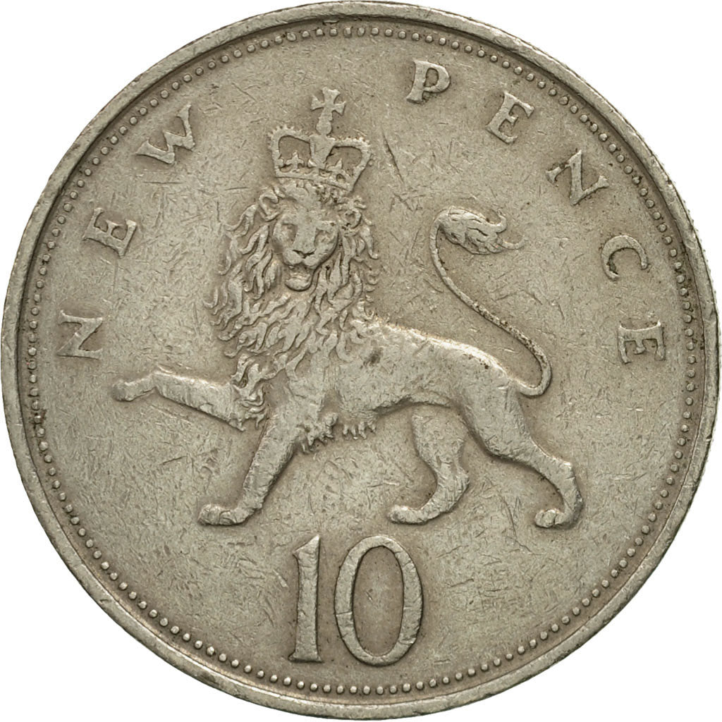 Great Britain, Elizabeth II, 10 New Pence, 1974, VF(30-35), Copper-nickel