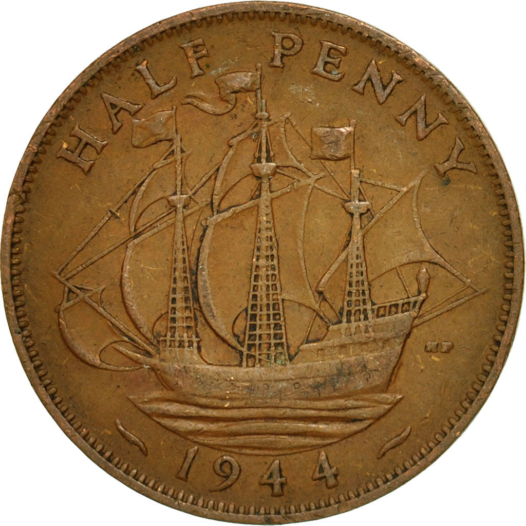 Great Britain, George VI, 1/2 Penny, 1944, EF(40-45), Bronze, KM:844