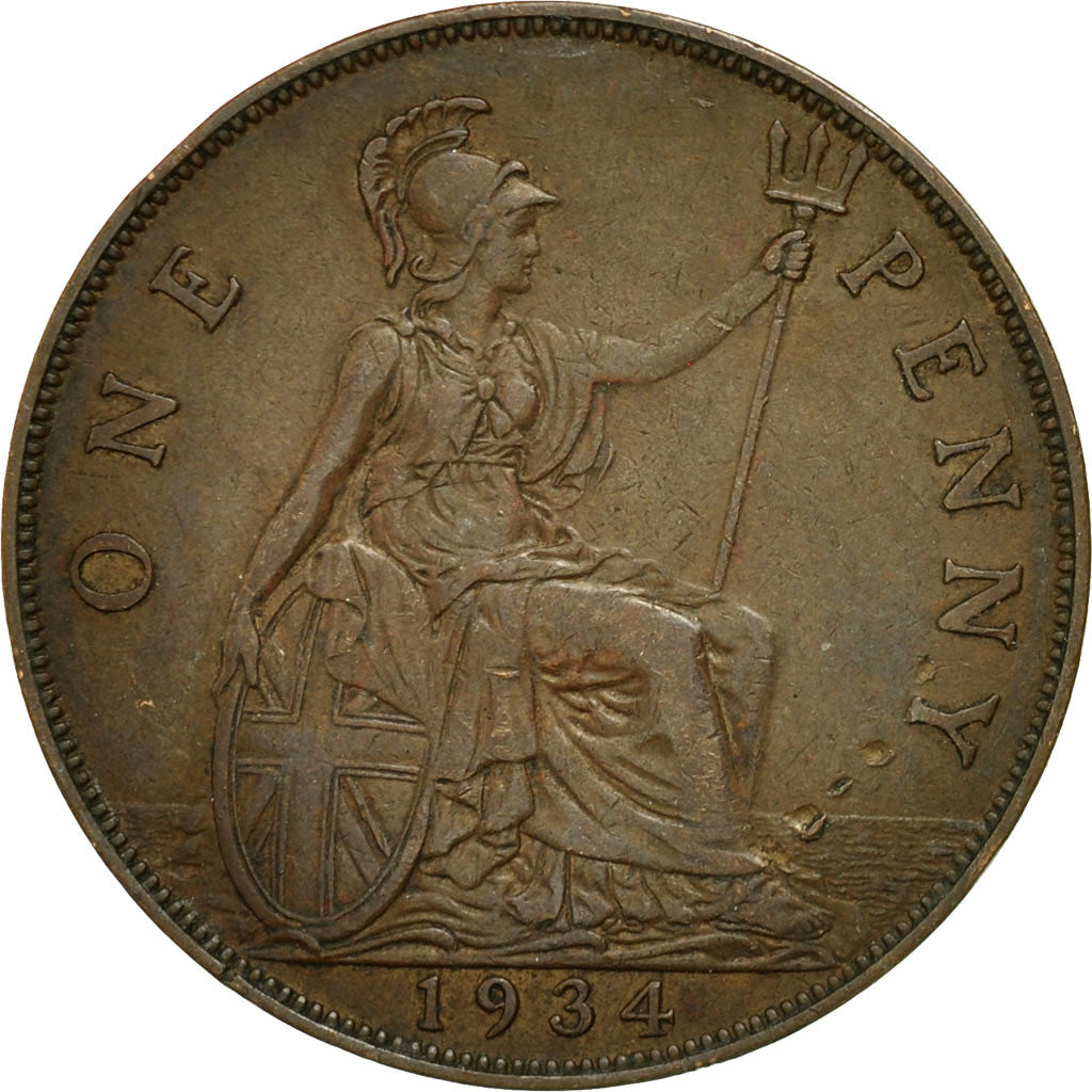 Great Britain, George V, Penny, 1934, EF(40-45), Bronze, KM:838