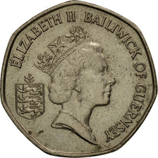 Guernsey, Elizabeth II, 20 Pence, 1989, Heaton, MBC, Cobre - níquel, KM:44