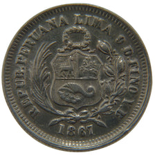 Peru, 1/5 Sol, 1867, Lima, KM #191, AU(55-58), Silver, 5.00