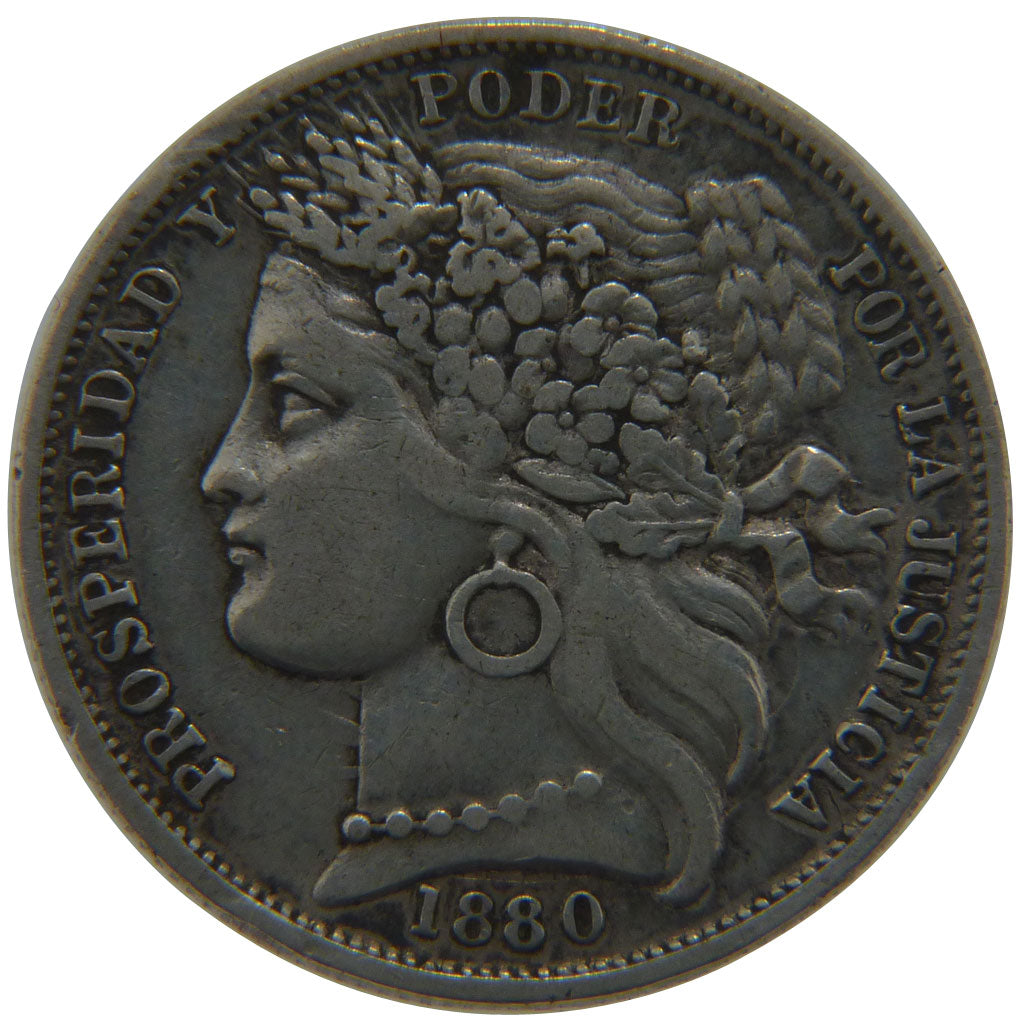 Peru, 1 Peseta, 1880, KM #200, AU(55-58), Silver, 5.00