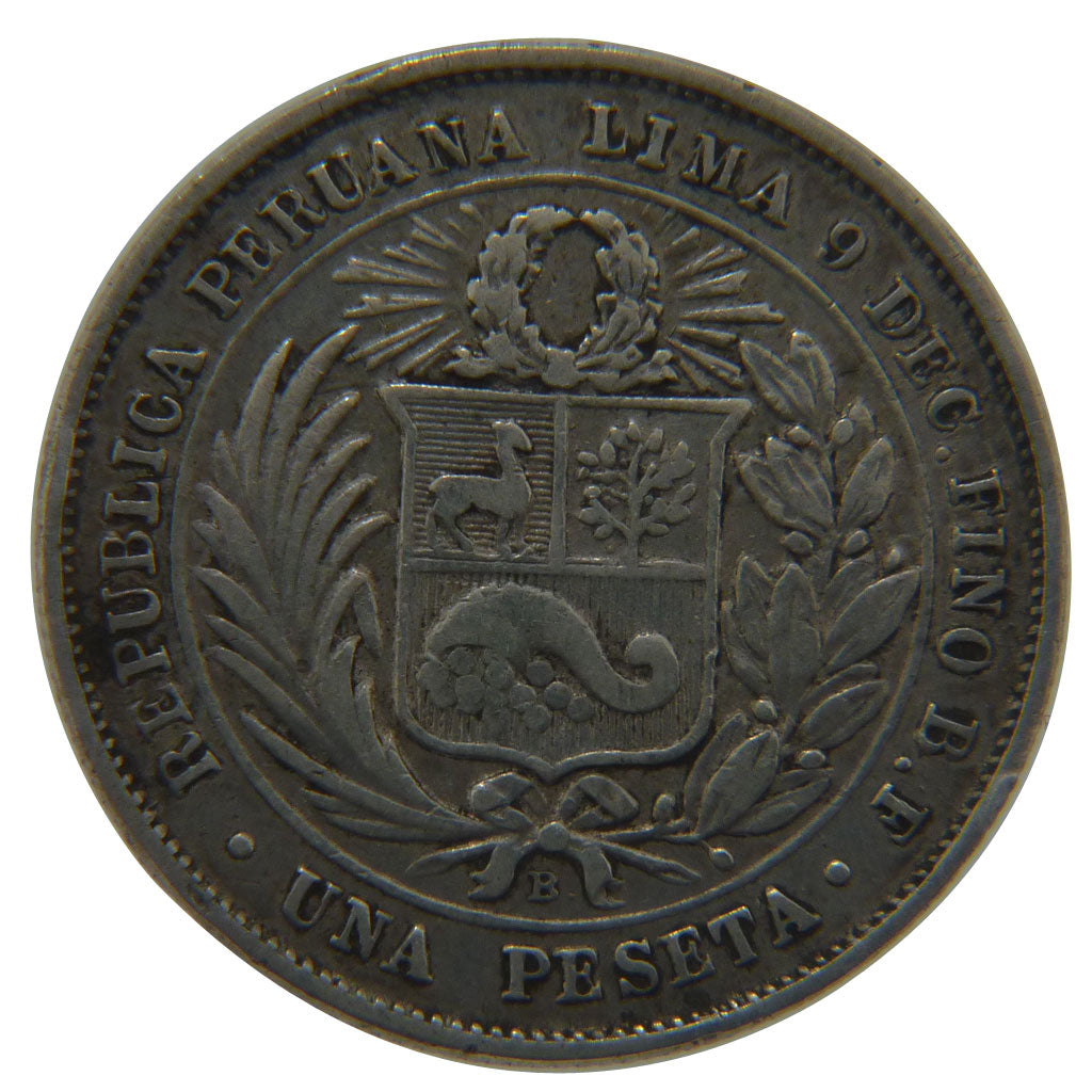 Peru, 1 Peseta, 1880, KM #200, AU(55-58), Silver, 5.00