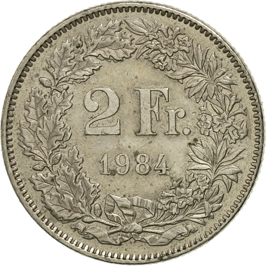 Switzerland, 2 Francs, 1984, Bern, EF(40-45), Copper-nickel, KM:21a.3