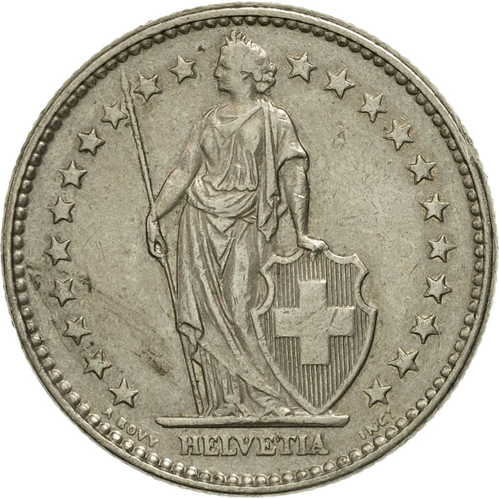 Suiza, 2 Francs, 1968, Bern, BC+, Cobre - níquel, KM:21a.1
