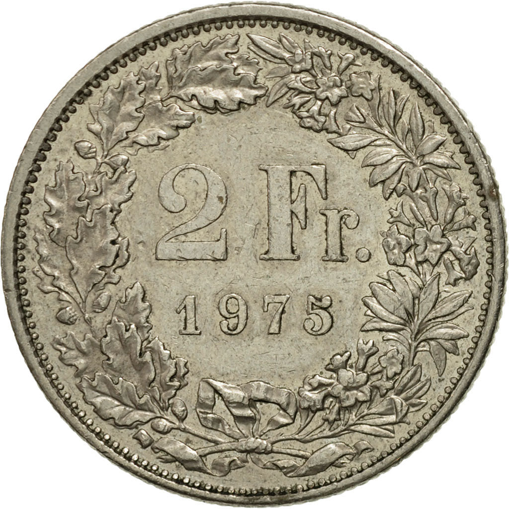 Switzerland, 2 Francs, 1975, Bern, VF(30-35), Copper-nickel, KM:21a.1