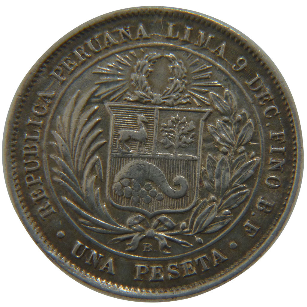 Peru, 1 Peseta, 1880, Lima, KM #200.1, AU(55-58), Silver, 5.00