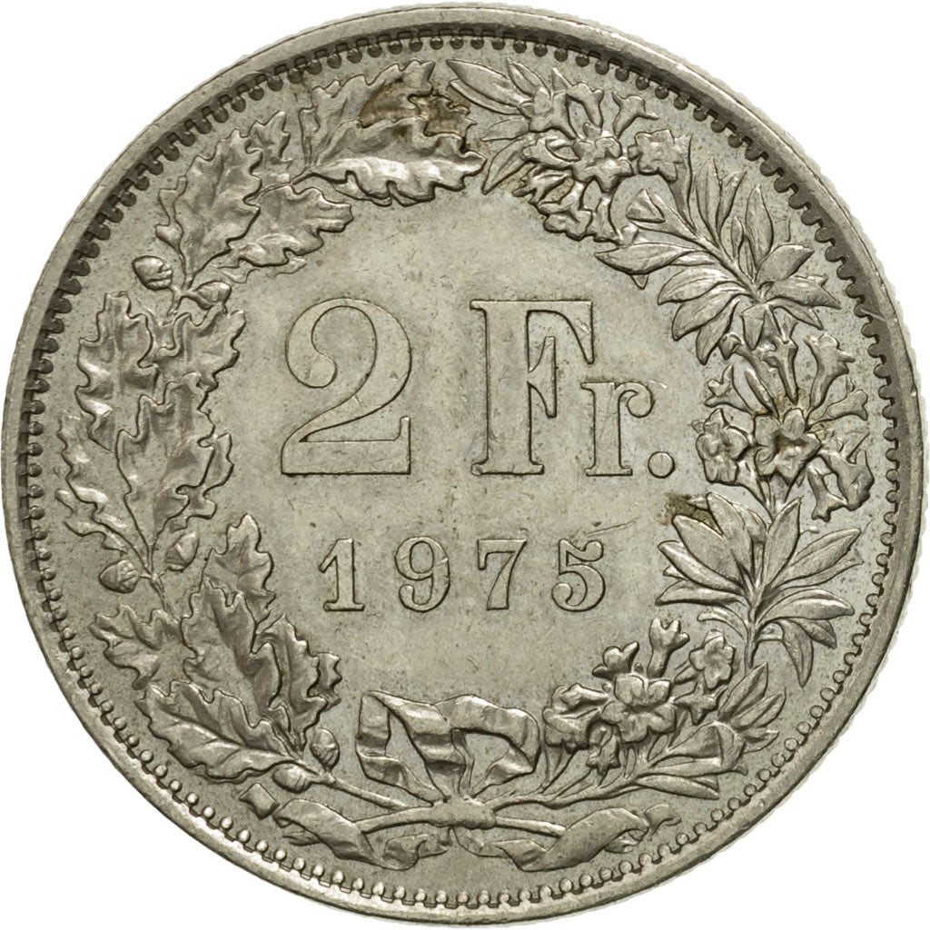 Switzerland, 2 Francs, 1975, Bern, EF(40-45), Copper-nickel, KM:21a.1