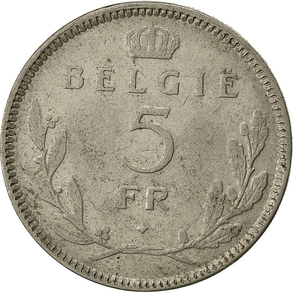 Belgium, 5 Francs, 5 Frank, 1936, VF(30-35), Nickel, KM:109.1