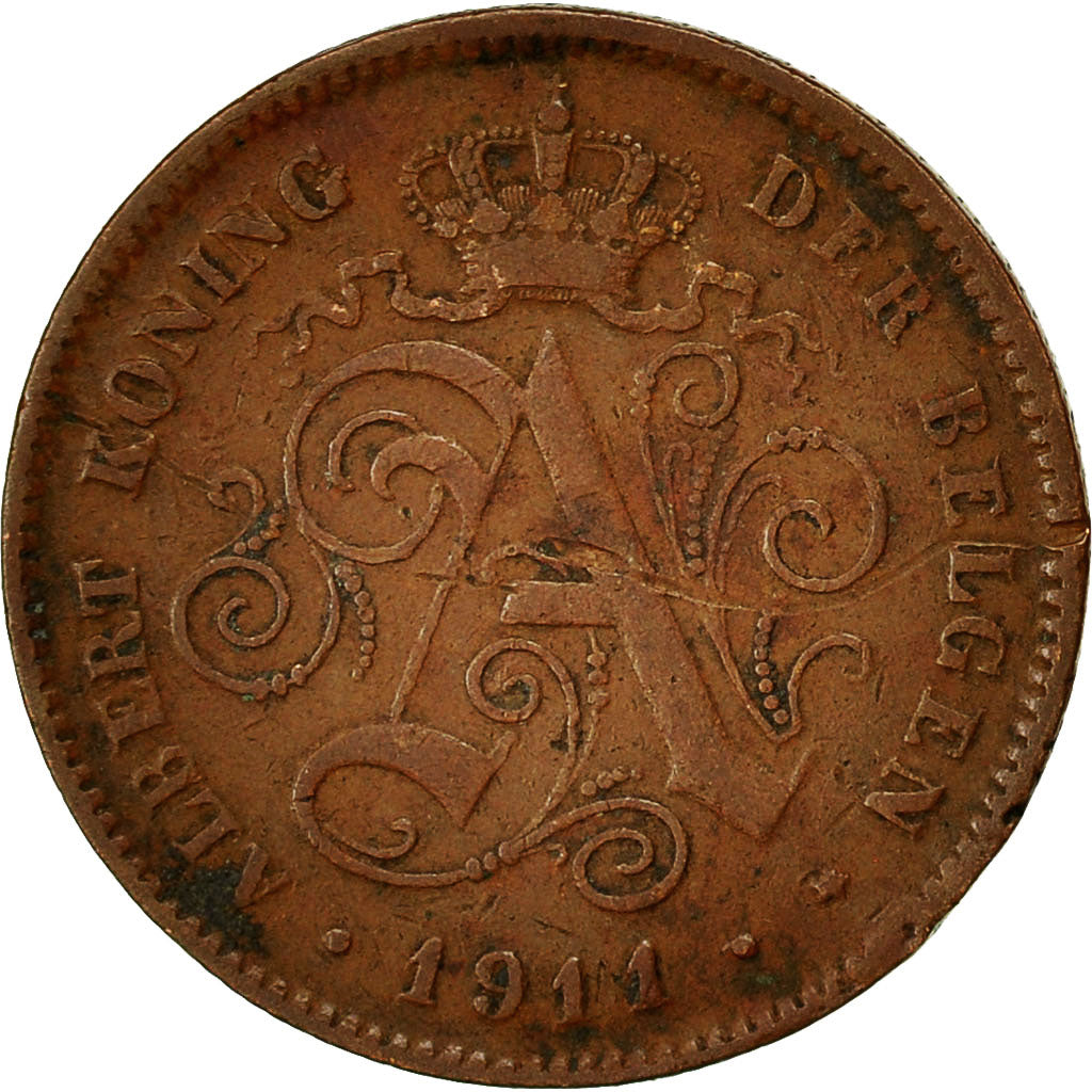 Moneta, Belgia, Albert I, 2 Centimes, 1911, EF(40-45), Miedź, KM:65