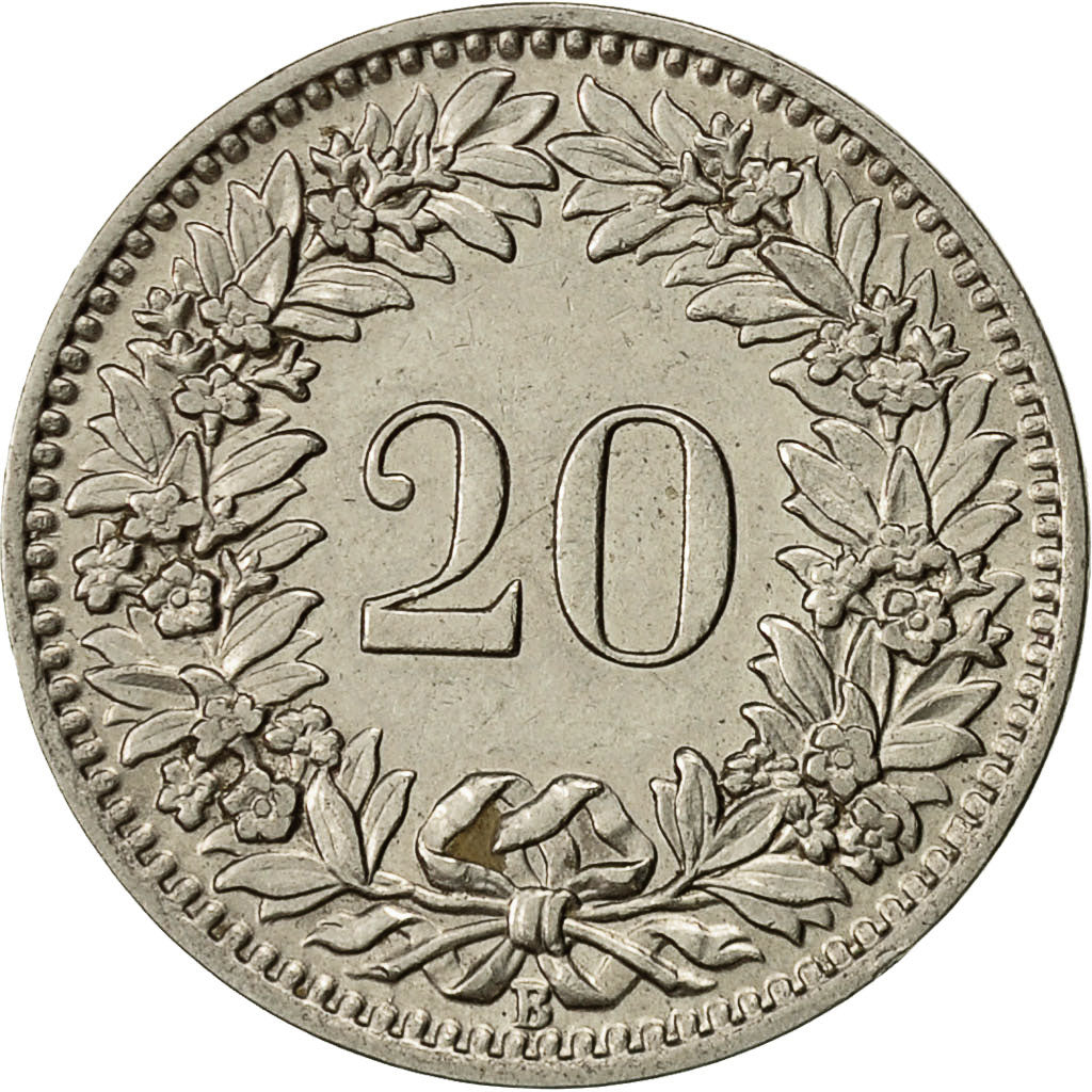 Switzerland, 20 Rappen, 1926, Bern, AU(50-53), Nickel, KM:29