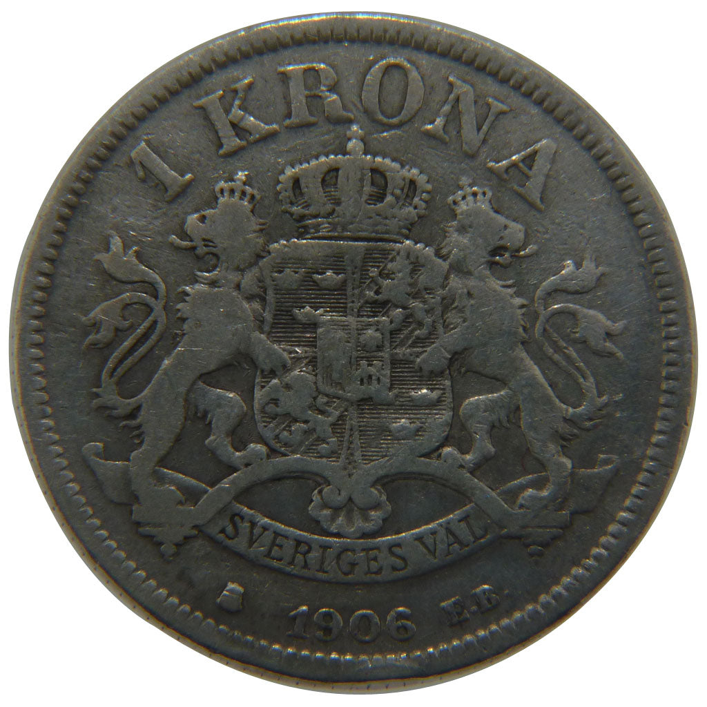 SWEDEN, Krona, 1906, KM #772, VF(20-25), Silver, 25, 7.30