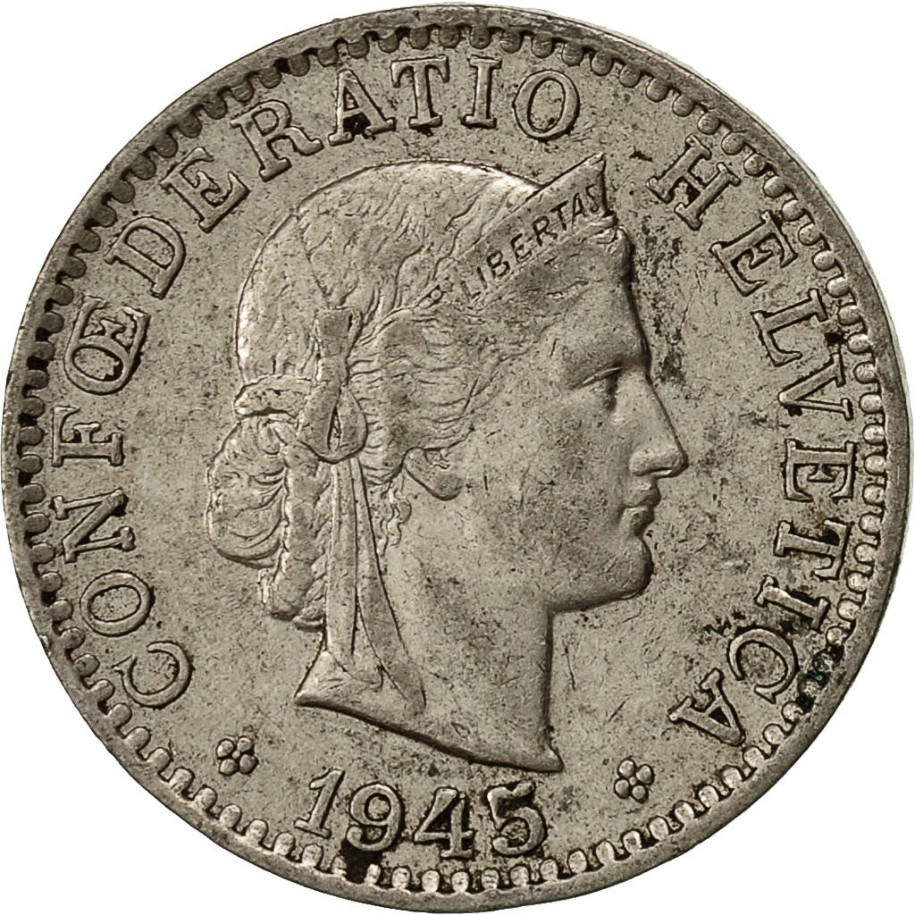 Svizzera, 20 Rappen, 1945, Bern, MB+, Rame-nichel, KM:29a