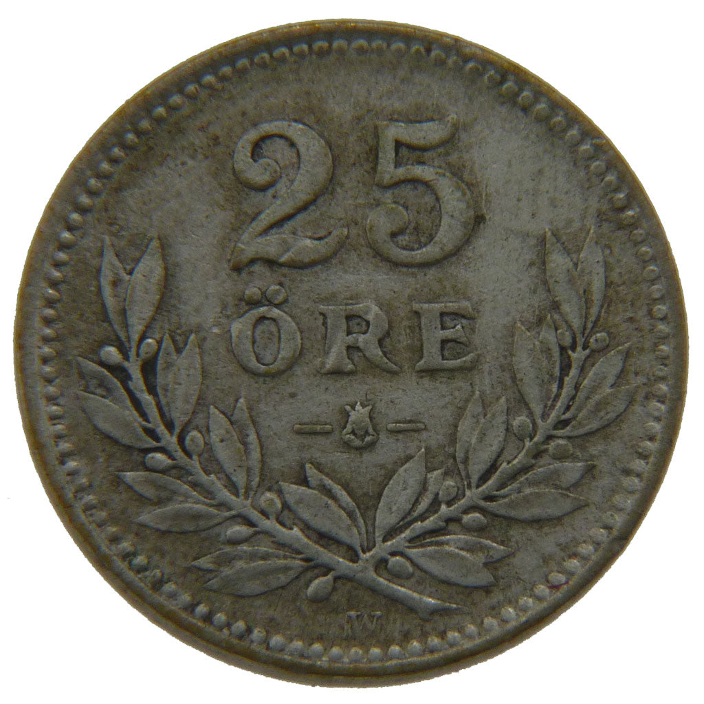 SWEDEN, 25 Ore, 1919, KM #785, AU(50-53), Silver, 17, 2.50
