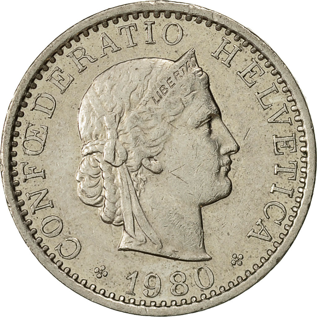 Suiza, 20 Rappen, 1980, Bern, MBC, Cobre - níquel, KM:29a