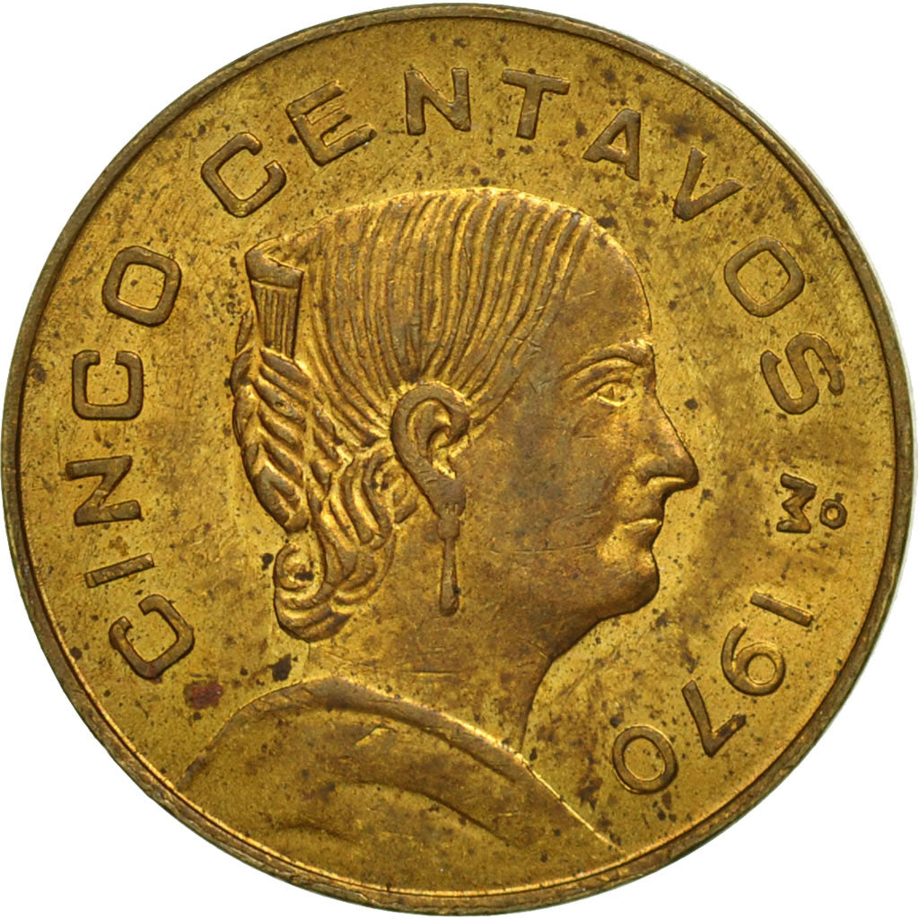 México, 5 Centavos, 1970, BC+, Latón, KM:427