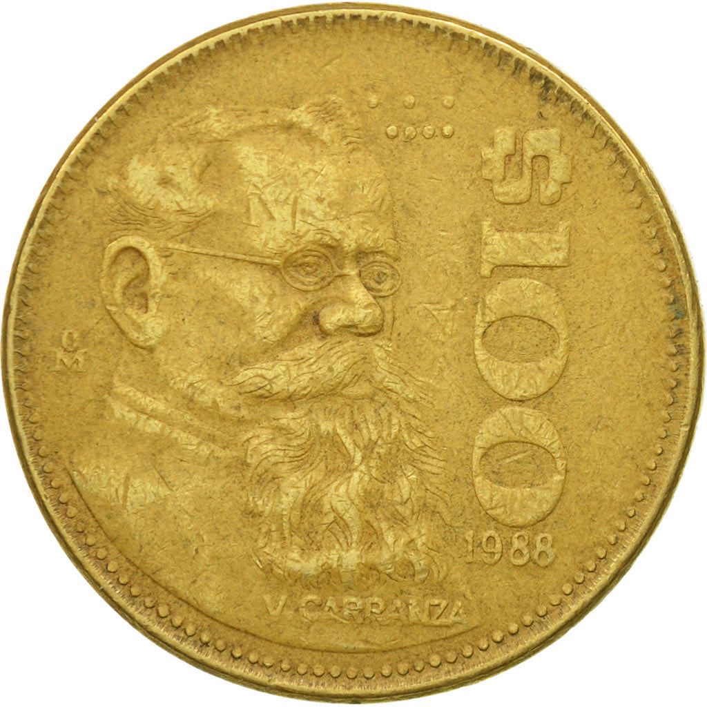 México, 100 Pesos, 1988, Mexico City, BC+, Aluminio - bronce, KM:493