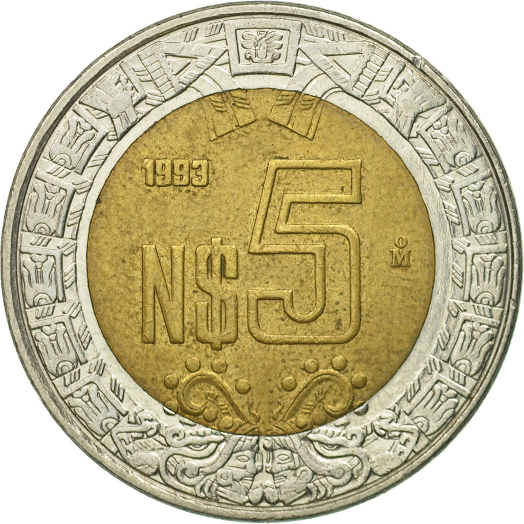 Mexico, 5 Nuevo Pesos, 1993, Mexico City, VF(30-35), Bi-Metallic, KM:552
