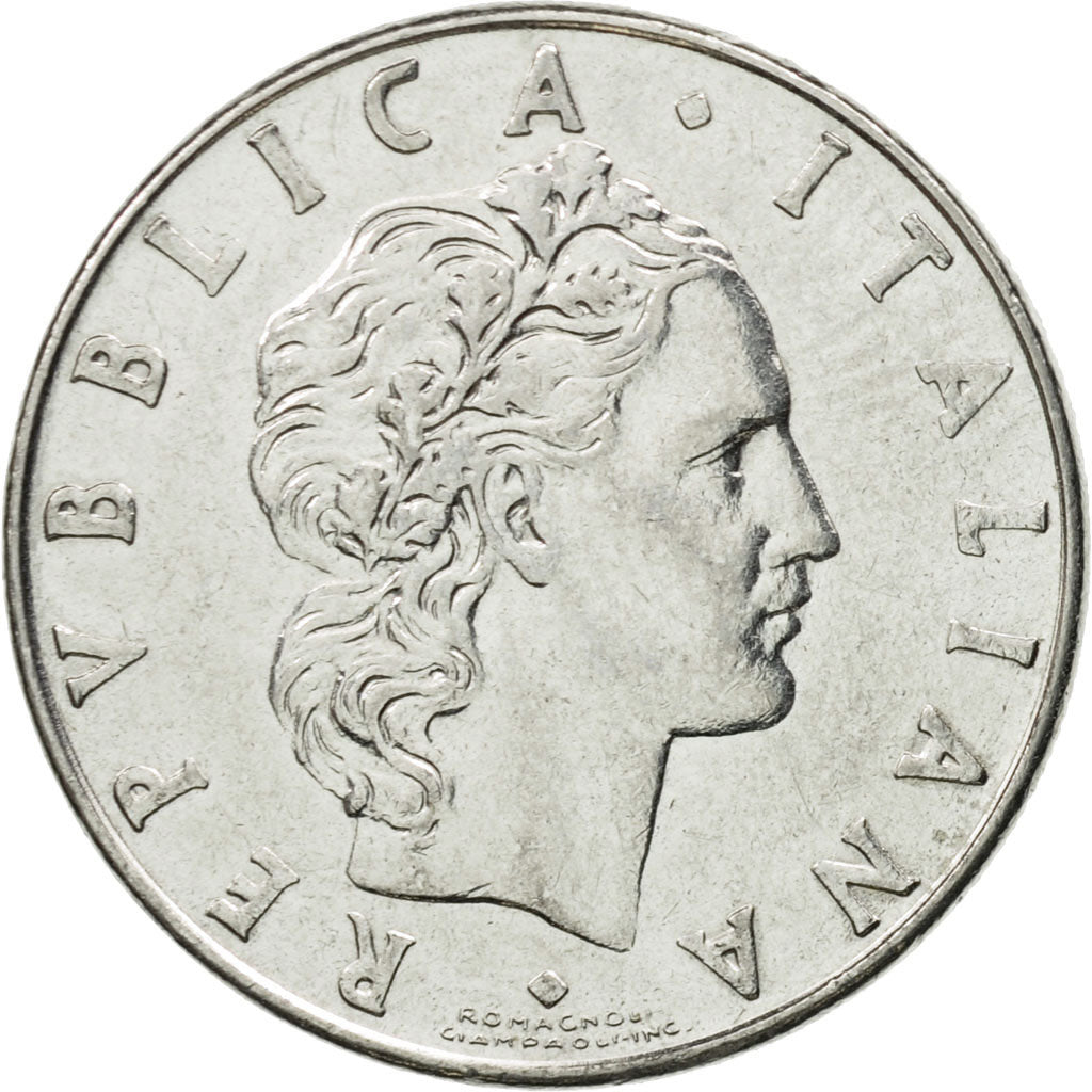 Italia, 50 Lire, 1977, Rome, MB+, Acciaio inossidabile, KM:95.1
