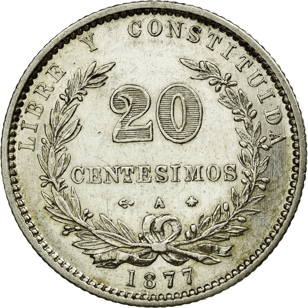 Coin, Uruguay, 20 Centesimos, 1877, Uruguay Mint, Paris, Berlin, Vienna