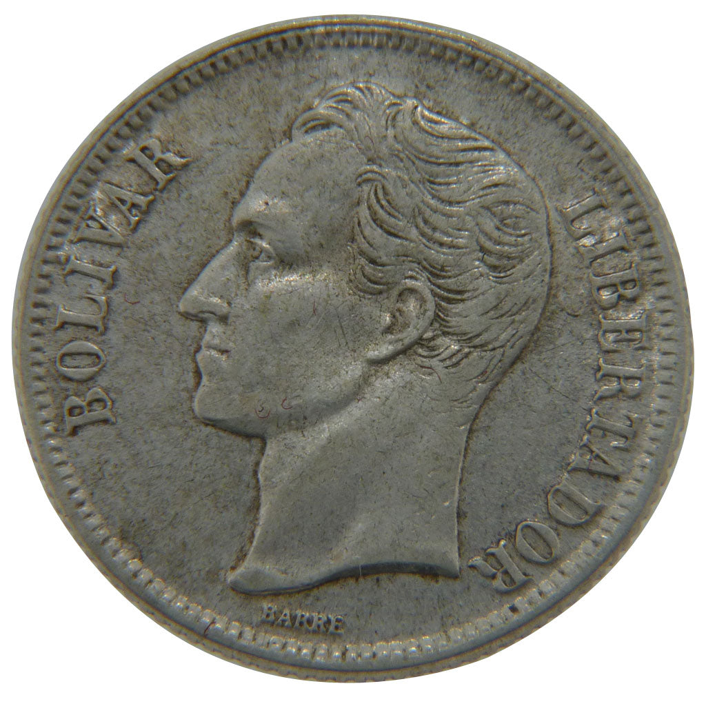 Venezuela, 1 Bolivar, 1954, KM #37, AU(55-58), Silver, 23, 5.00