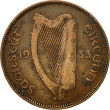 REPÚBLICA DE IRLANDA, 1/2 Penny, 1933, MBC, Bronce, KM:2
