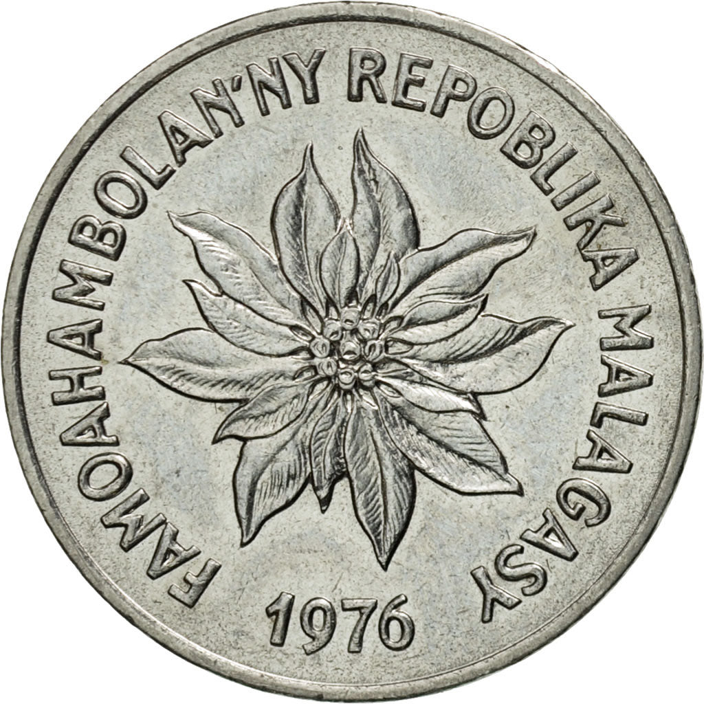 Madagascar, 2 Francs, 1976, Paris, AU(50-53), Stainless Steel, KM:9