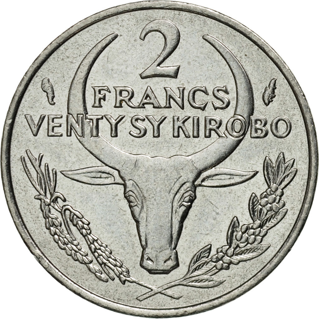 Madagascar, 2 Francs, 1976, Paris, AU(50-53), Stainless Steel, KM:9