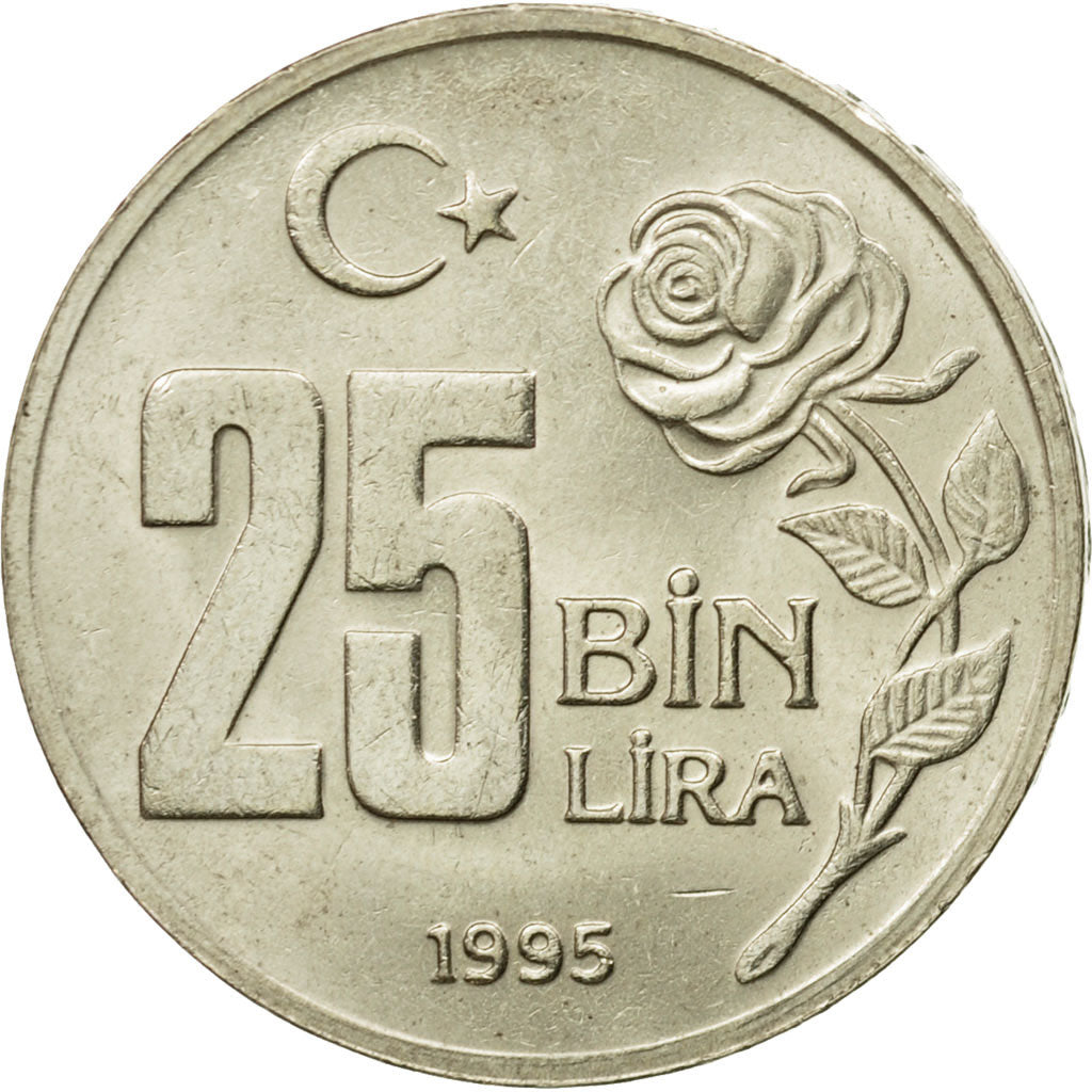 Moneda, Turquía, 25000 Lira, 25 Bin Lira, 1995, MBC+, Cobre - níquel - cinc