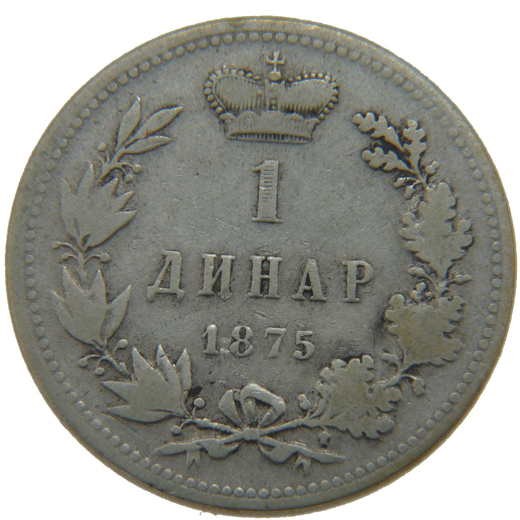 SERBIA, Dinar, 1875, KM #5, VF(30-35), Silver, 5.00