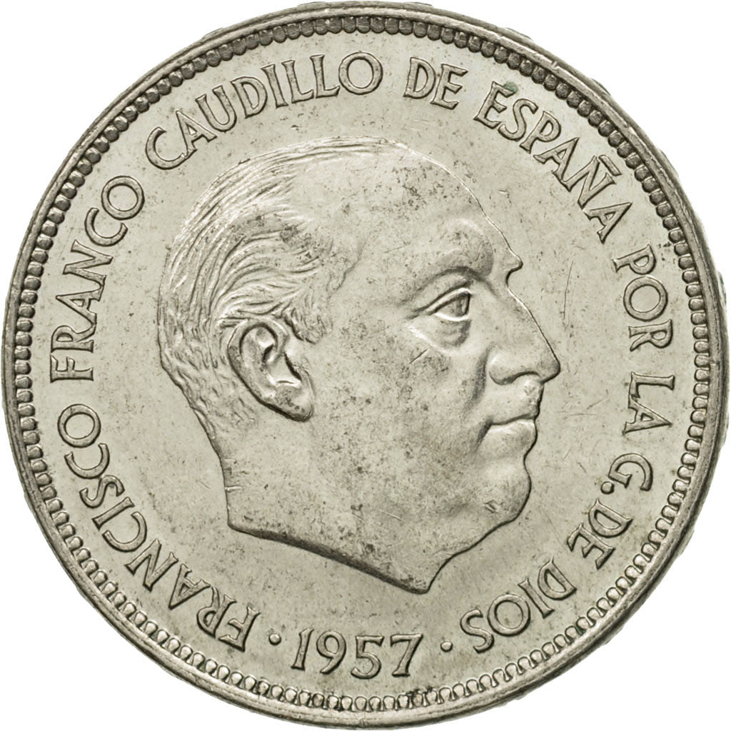 Spain, Caudillo and regent, 25 Pesetas, 1975, AU(50-53), Copper-nickel, KM:787