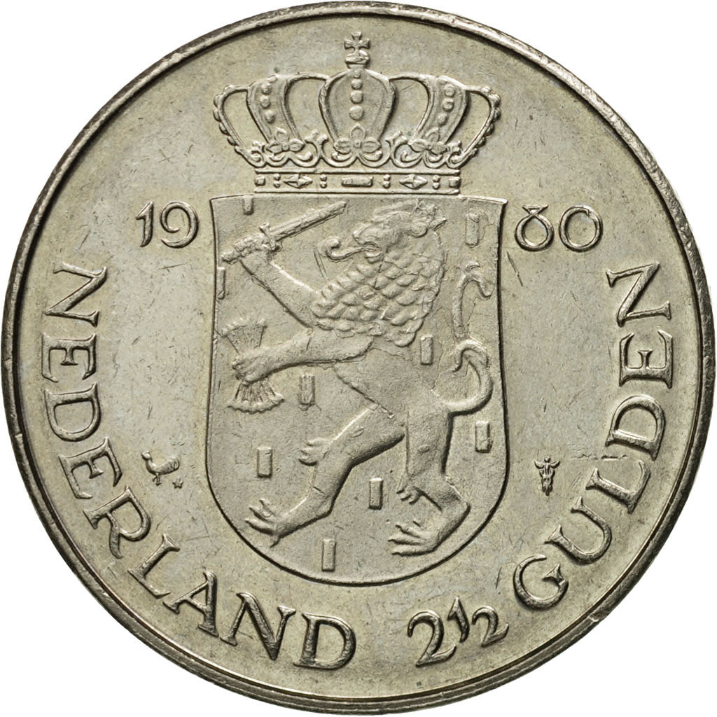 Netherlands, Juliana, 2-1/2 Gulden, 1980, EF(40-45), Silver, KM:185