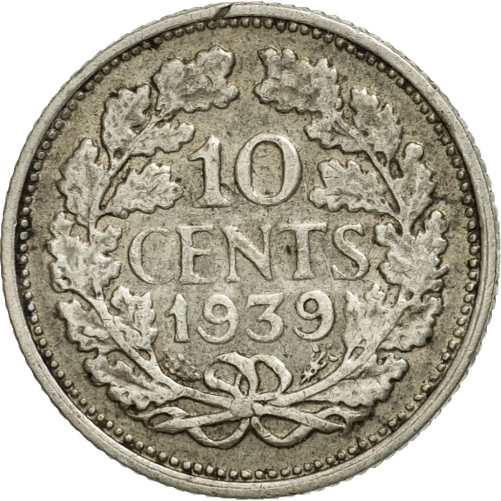 Netherlands, Wilhelmina I, 10 Cents, 1939, EF(40-45), Silver, KM:163