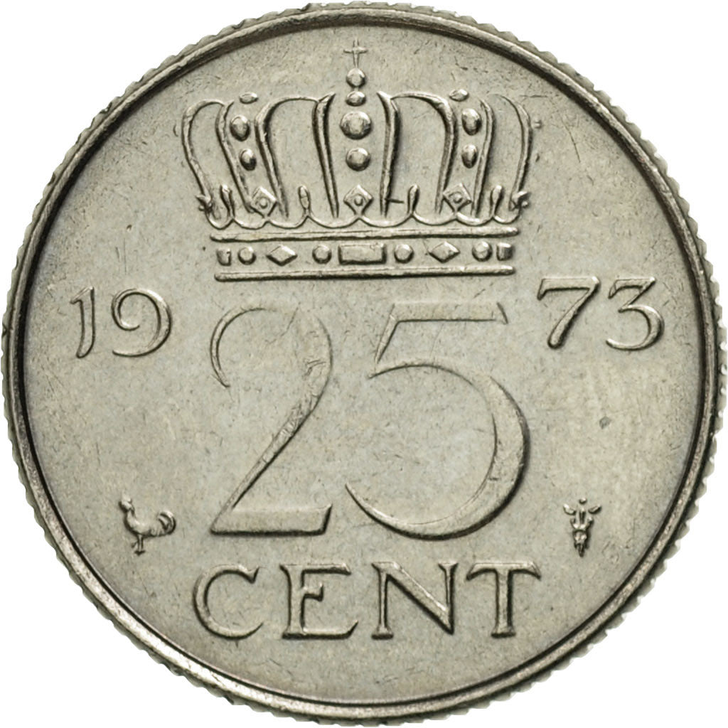 Moneta, Holandia, Juliana, 25 Cents, 1973, AU(50-53), Nikiel, KM:183