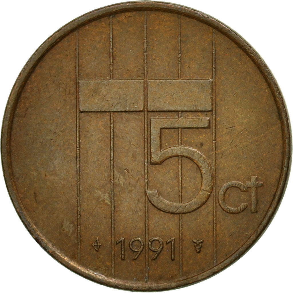 Países Bajos, Beatrix, 5 Cents, 1991, MBC, Bronce, KM:202