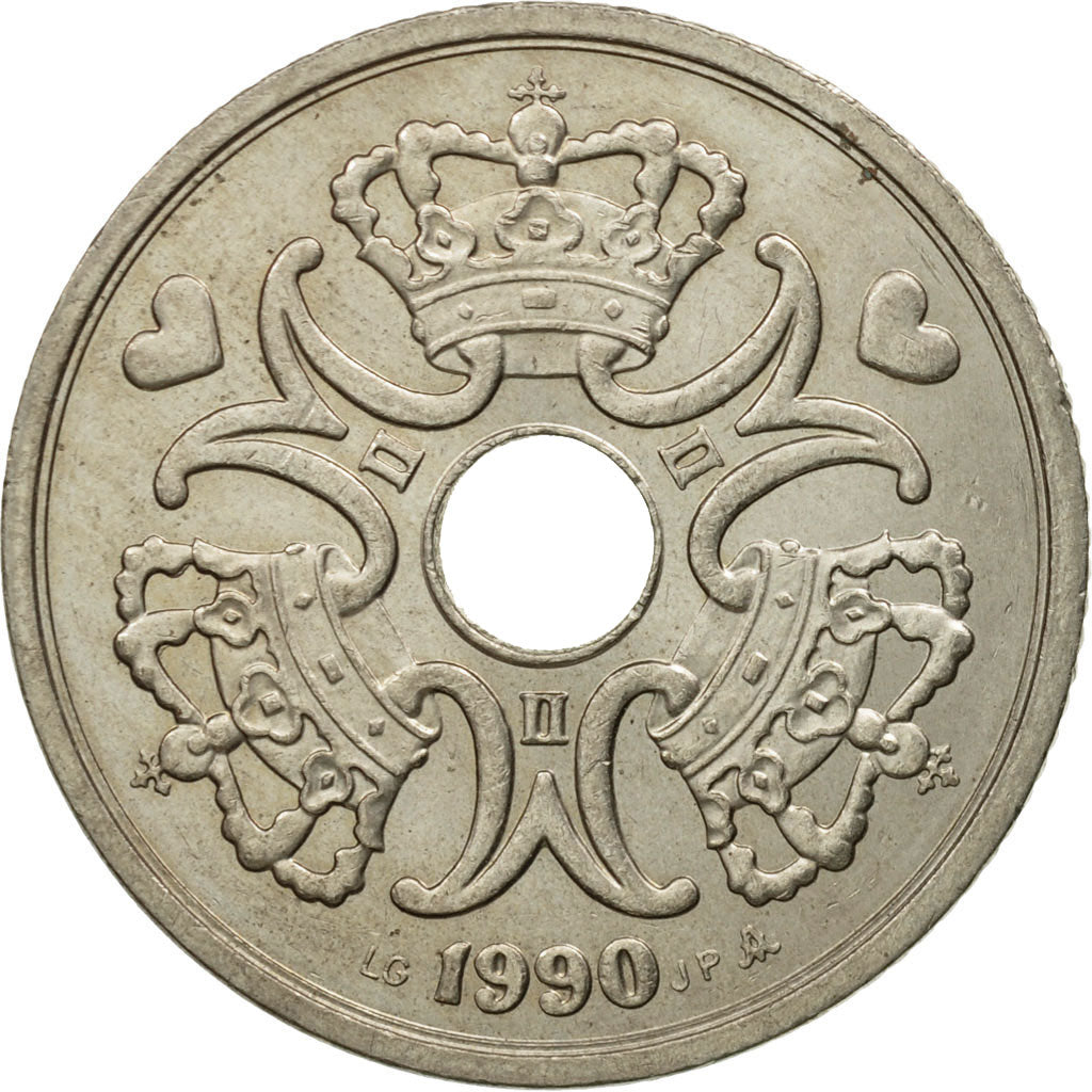 Denmark, Margrethe II, 5 Kroner, 1990, Copenhagen, AU(50-53), Copper-nickel