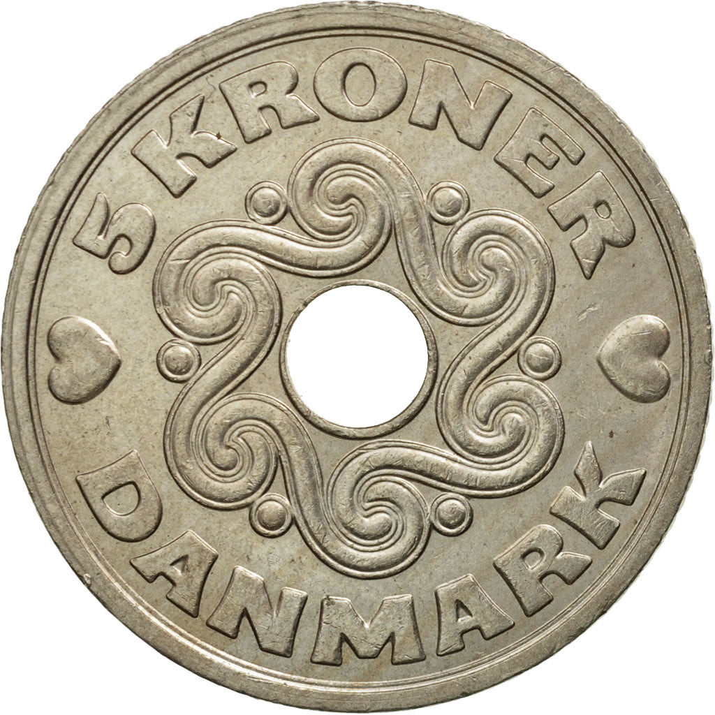 Denmark, Margrethe II, 5 Kroner, 1990, Copenhagen, AU(50-53), Copper-nickel