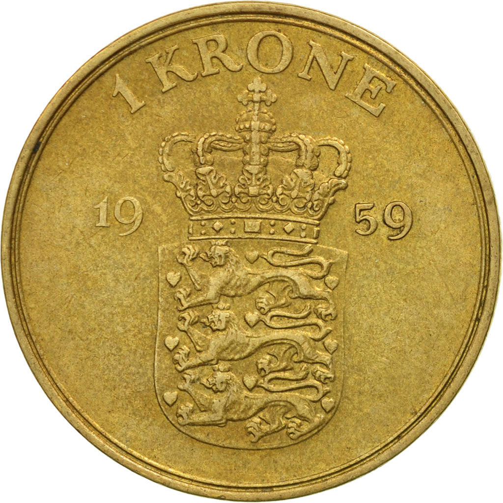 Denmark, Frederik IX, Krone, 1959, Copenhagen, EF(40-45), Aluminum-Bronze