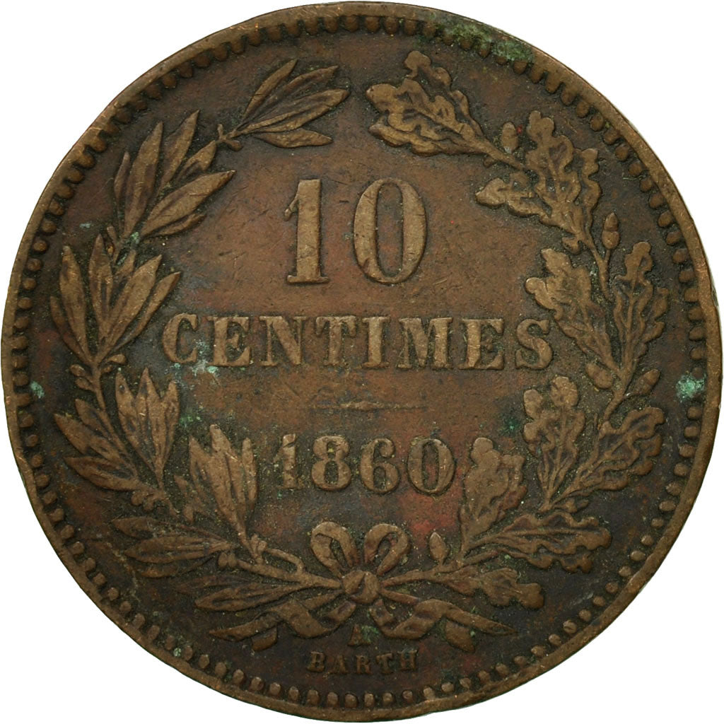 Luxembourg, William III, 10 Centimes, 1860, Paris, EF(40-45), Bronze, KM:23.2