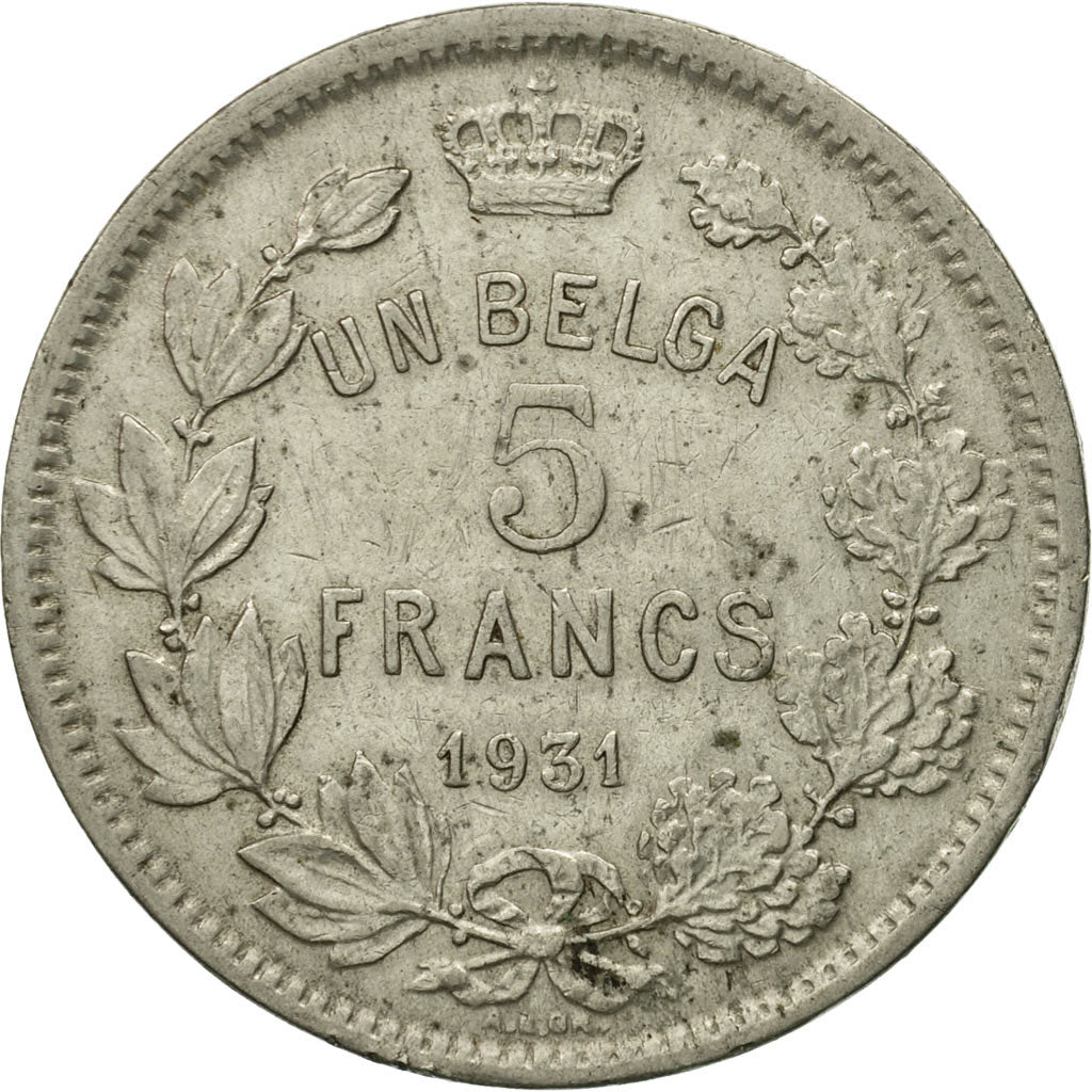Belgium, 5 Francs, 5 Frank, 1931, VF(20-25), Nickel, KM:97.1