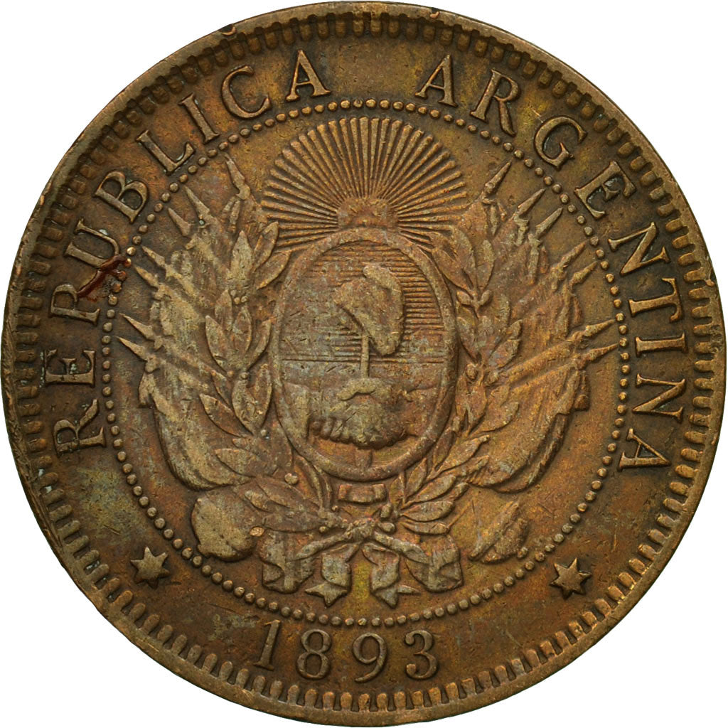 Argentine, 2 Centavos, 1893, TTB, Bronze, KM:33