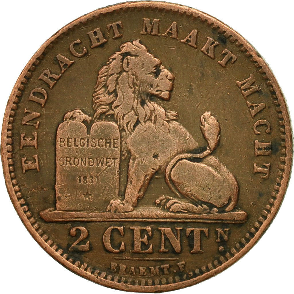 Bélgica, 2 Centimes, 1902, MBC, Cobre, KM:36