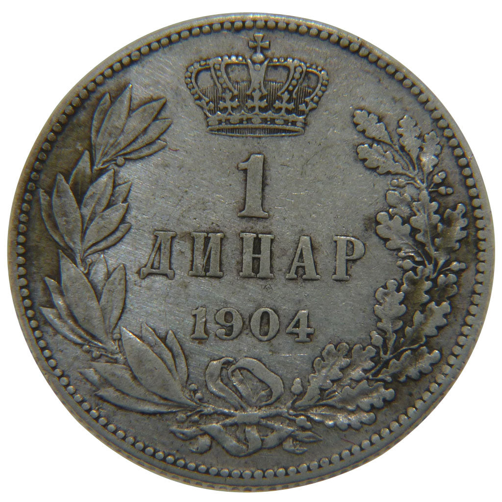SERBIA, Dinar, 1904, KM #25.1, EF(40-45), Silver, 22.5, 5.00