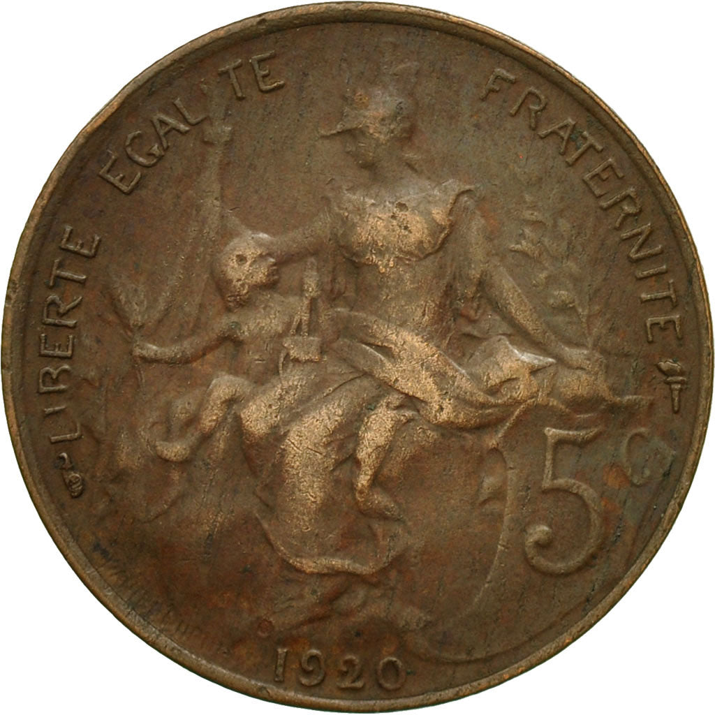 France, Dupuis, 5 Centimes, 1920, Paris, VF(30-35), Bronze, KM:842, Gadoury:165