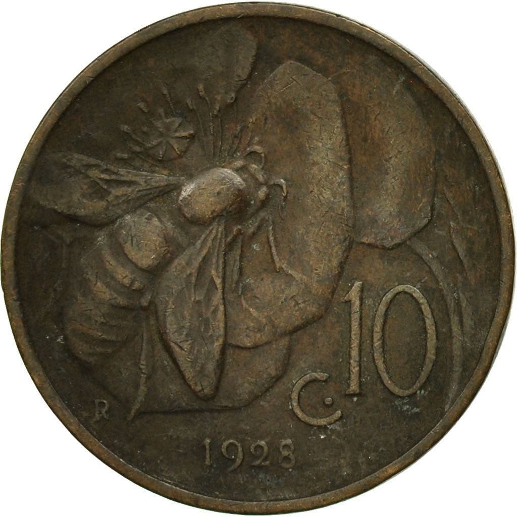 Italy, Vittorio Emanuele III, 10 Centesimi, 1928, Rome, EF(40-45), Bronze, KM:60