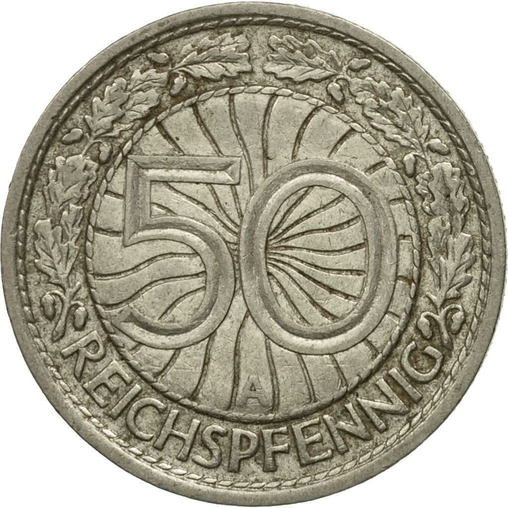GERMANY, WEIMAR REPUBLIC, 50 Reichspfennig, 1929, Berlin, EF(40-45), Nickel