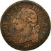 France, Louis XVI, Sol ou sou, Sol, 1791, Lyons, VF(20-25), Copper, KM:578.5