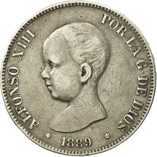 Spain, Alfonso XIII, 5 Pesetas, 1889, Madrid, EF(40-45), Silver, KM:689